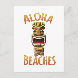 Funny Aloha Beaches Hawaiian Tiki Postcard