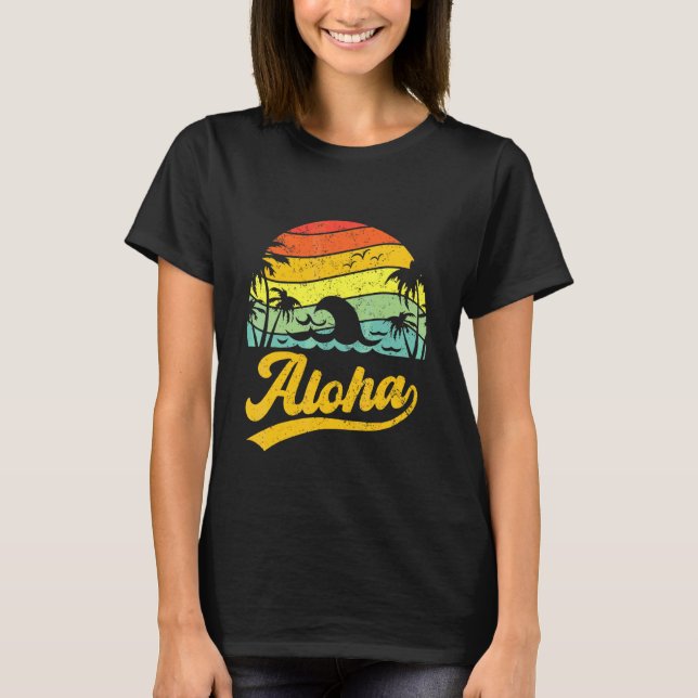 Funny Aloha Hawaii Palm Tree Beach Vacation Family T-Shirt (Front)