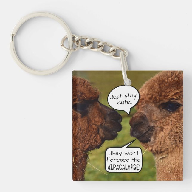 Funny Alpaca Alpacalypse Scheming Keychain (Front)
