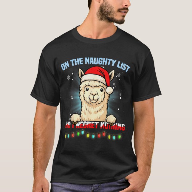 Funny Alpaca Christmas Santa Hat Xmas Men Women Ki T-Shirt (Front)