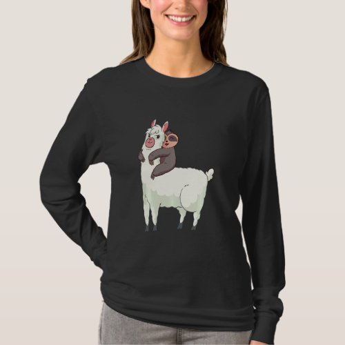 Funny Alpaca Cute Animal  Sloth Riding Llama T_Shirt