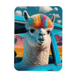 Funny Alpaca in a Car Art Flexible Magnet