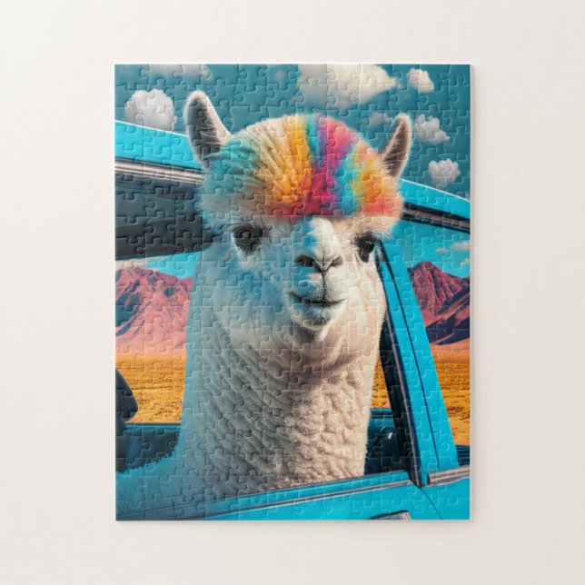 Funny Alpaca in a Car Art Puzzle (Vertical)