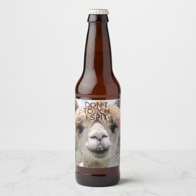 Funny Alpaca Llama Don't Touch I Spit Beer Bottle Label (Front)