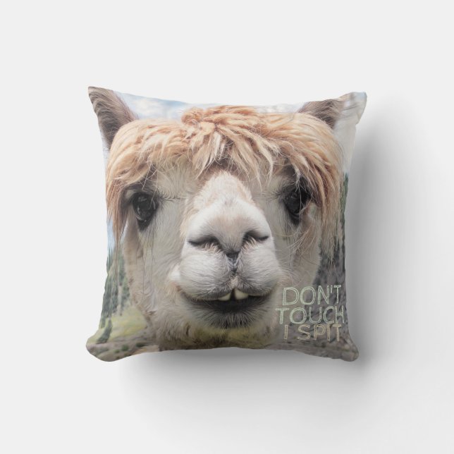 Funny Alpaca Llama Don't Touch I Spit Throw Pillow (Front)