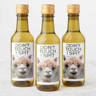 Funny Alpaca Llama Don't Touch I Spit Wine Label