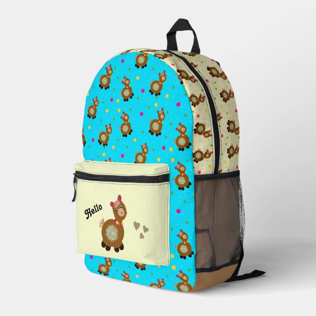 Funny alpaca printed backpack (Back Corner Right)