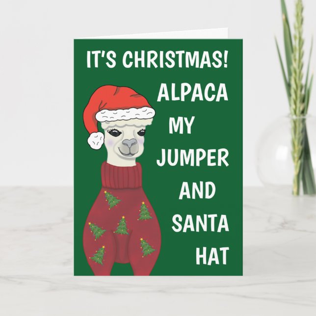 Funny Alpaca Pun Merry Christmas Card (Front)