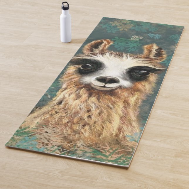 Funny Alpaca Yoga Mat with Curious Llama (In Situ)