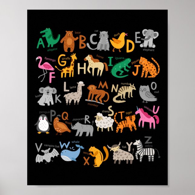 Funny Alphabet Abcs Animal Learning Kindergarten T Poster (Front)