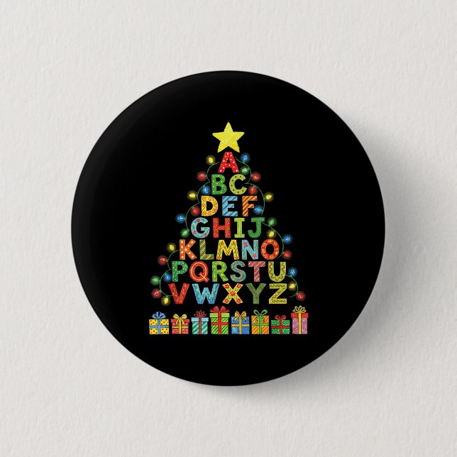 Funny Alphabet Christmas Tree Graphic Abc A-z Teac Button (Front)