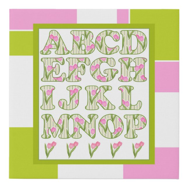Funny alphabet, flower alphabet, alphabet faux canvas print (Front)