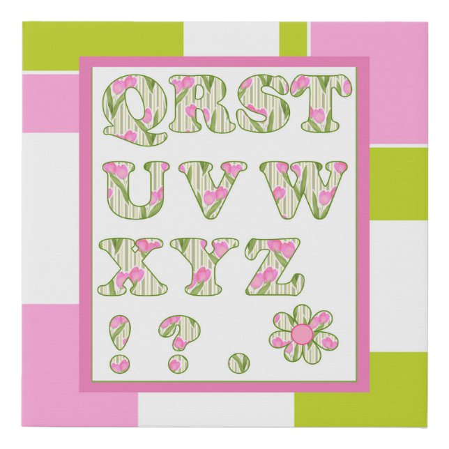 Funny alphabet, flower alphabet, alphabet faux canvas print (Front)
