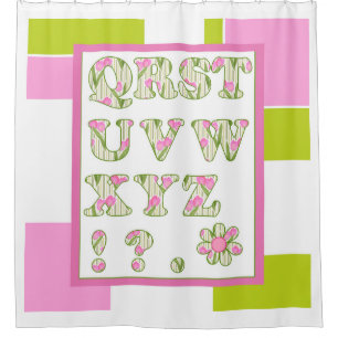 Funny alphabet, flower alphabet, alphabet shower curtain