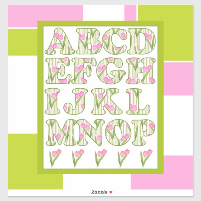Funny alphabet, flower alphabet, alphabet sticker (Sheet)
