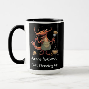 Funny Amano Shrimp Cleaning Cartoon with Mop Mug