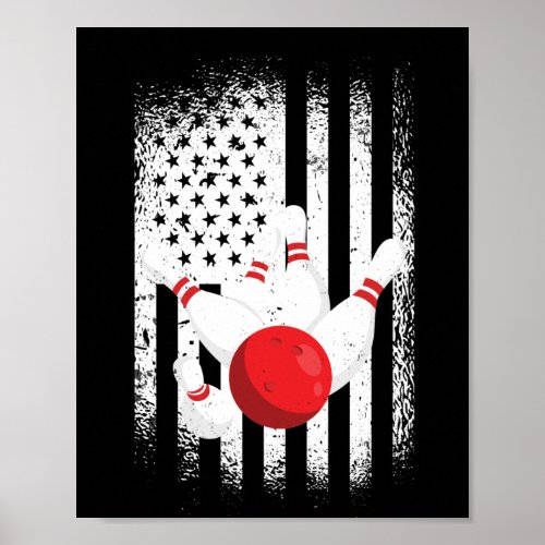 Funny America Flag Bowling Lover Bowler Poster