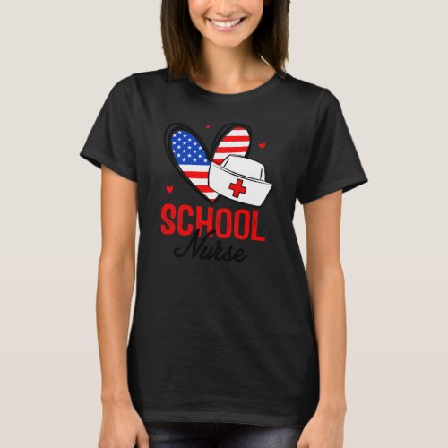 Funny America School Nurse Independence Heart RN T_Shirt