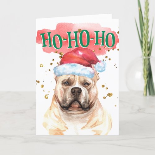 Funny American Bully Santa hat yappy howlidays Holiday Card