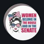 Funny American Feminist Quote Political Car Magnet<br><div class="desc">Women belong in the house and in the senate car magnet. A political feminist gift in red white and blue for an American woman who supports female democratic party candidates and votes democrat in the election. A funny and witty politics quote taking back women's rights. Sassy and cute quotation for...</div>