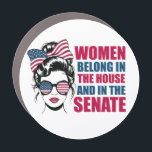 Funny American Feminist Quote Political Car Magnet<br><div class="desc">Women belong in the house and in the senate car magnet. A political feminist gift in red white and blue for an American woman who supports female democratic party candidates and votes democrat in the election. A funny and witty politics quote taking back women's rights. Sassy and cute quotation for...</div>