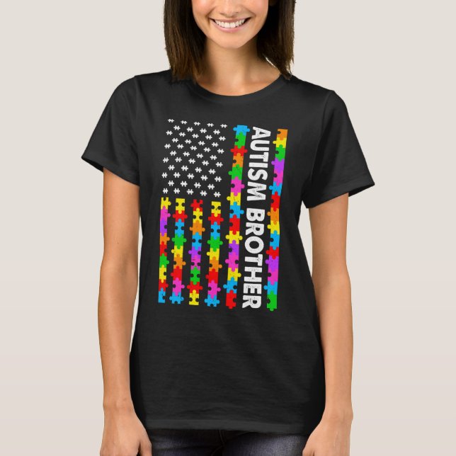 Funny American Flag Autism Brother Autism Awarenes T-Shirt (Front)