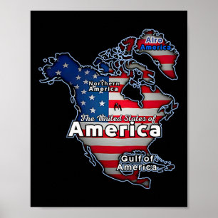 Funny American Flag Canada Greenland Gulf Map Poster