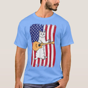 Funny American Flag Cat Playing Guitar Vintage T-Shirt