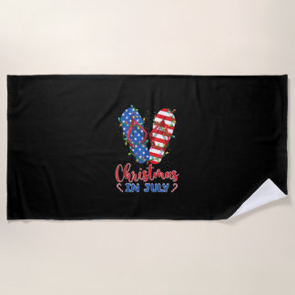 Funny American Flag Flip Flops Xmas Lights Christm Beach Towel