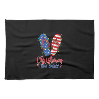 Funny American Flag Flip Flops Xmas Lights Christm Kitchen Towel