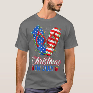 Funny American Flag Flip Flops Xmas Lights Christm T-Shirt