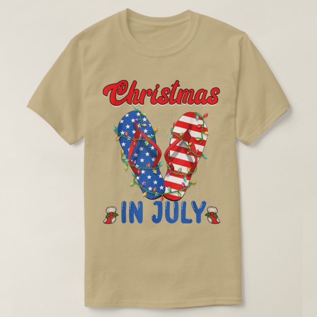 Funny American Flag Flip Flops Xmas Lights Christm T-Shirt (Design Front)