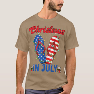 Funny American Flag Flip Flops Xmas Lights Christm T-Shirt