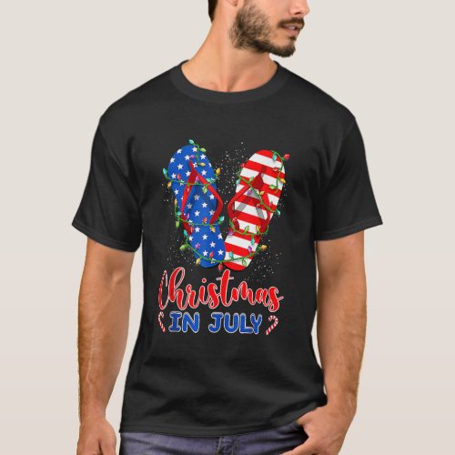 Funny American Flag Flip Flops Xmas Lights Christm T_Shirt