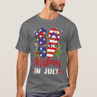 Funny American Flag Flip Flops Xmas Lights Christm T-Shirt