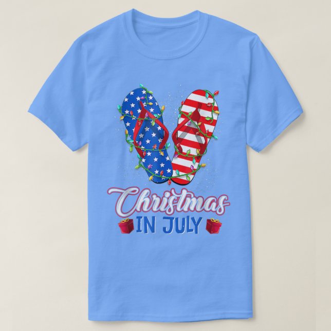 Funny American Flag Flip Flops Xmas Lights Christm T-Shirt (Design Front)