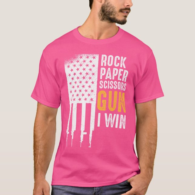 Funny American Flag Gun Shirt Rock Paper Scissors  (Front)