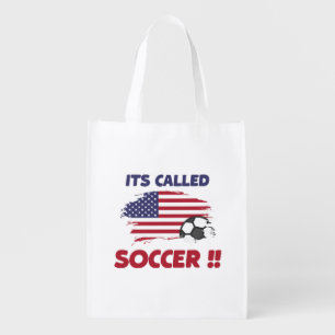 Funny american flag its called SOCCER not FOOTBALL Grocery Bag