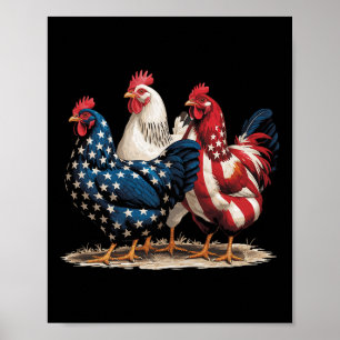 Funny American Flag Rooster Independence Day 4th O Poster