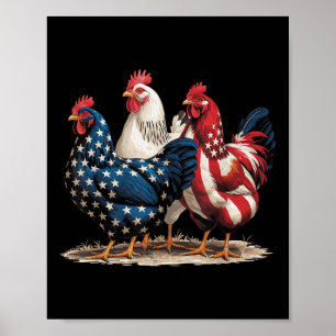 Funny American Flag Rooster Independence Day 4th O Poster