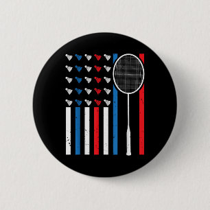 Funny American Flag With Shuttles Vintage Badminto Button