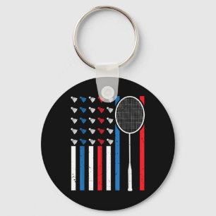 Funny American Flag With Shuttles Vintage Badminto Keychain