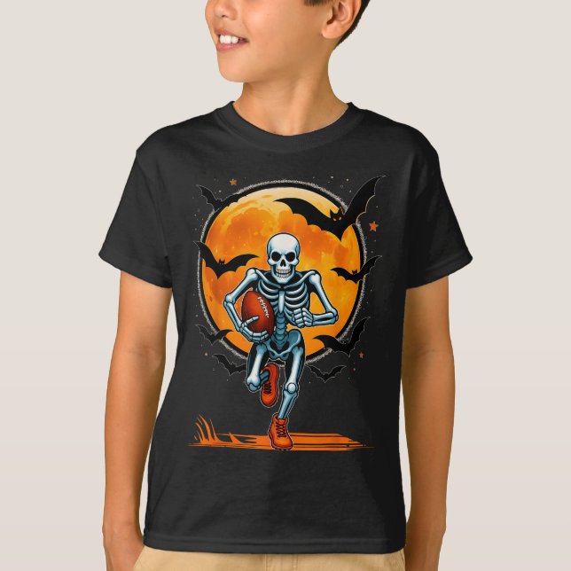 Funny American Football Skeleton Player Halloween  T-Shirt (Front)
