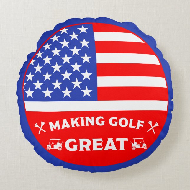 Funny American Golf Player Round Pillow (Front)