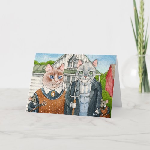 Funny American Gothic spoof Cats and Mice Card