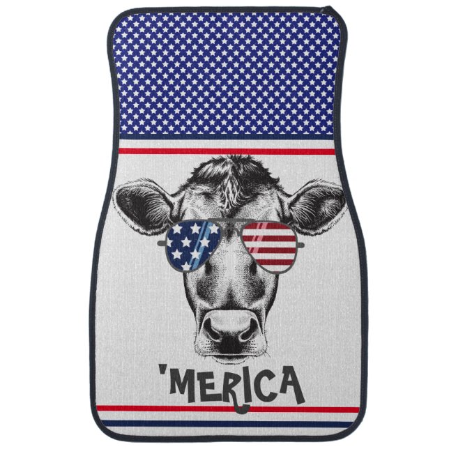 Funny American Hipster Cow  Car Floor Mat (Front)