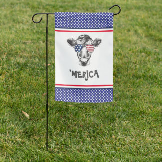 Funny American Hipster Cow  Garden Flag
