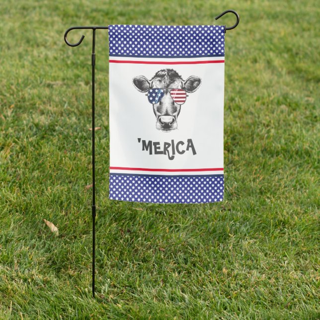 Funny American Hipster Cow  Garden Flag (In SItu)