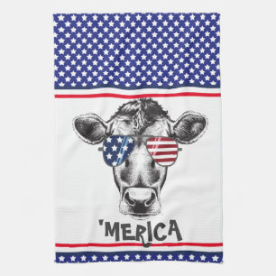 Funny American Hipster Cow Kitchen Towel