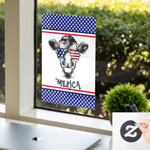Funny American Hipster Cow Window Cling